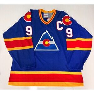 Colorado Rockies McDonald #9 CCM Vintage Hockey Jersey NHL Adult XL Blue Captain